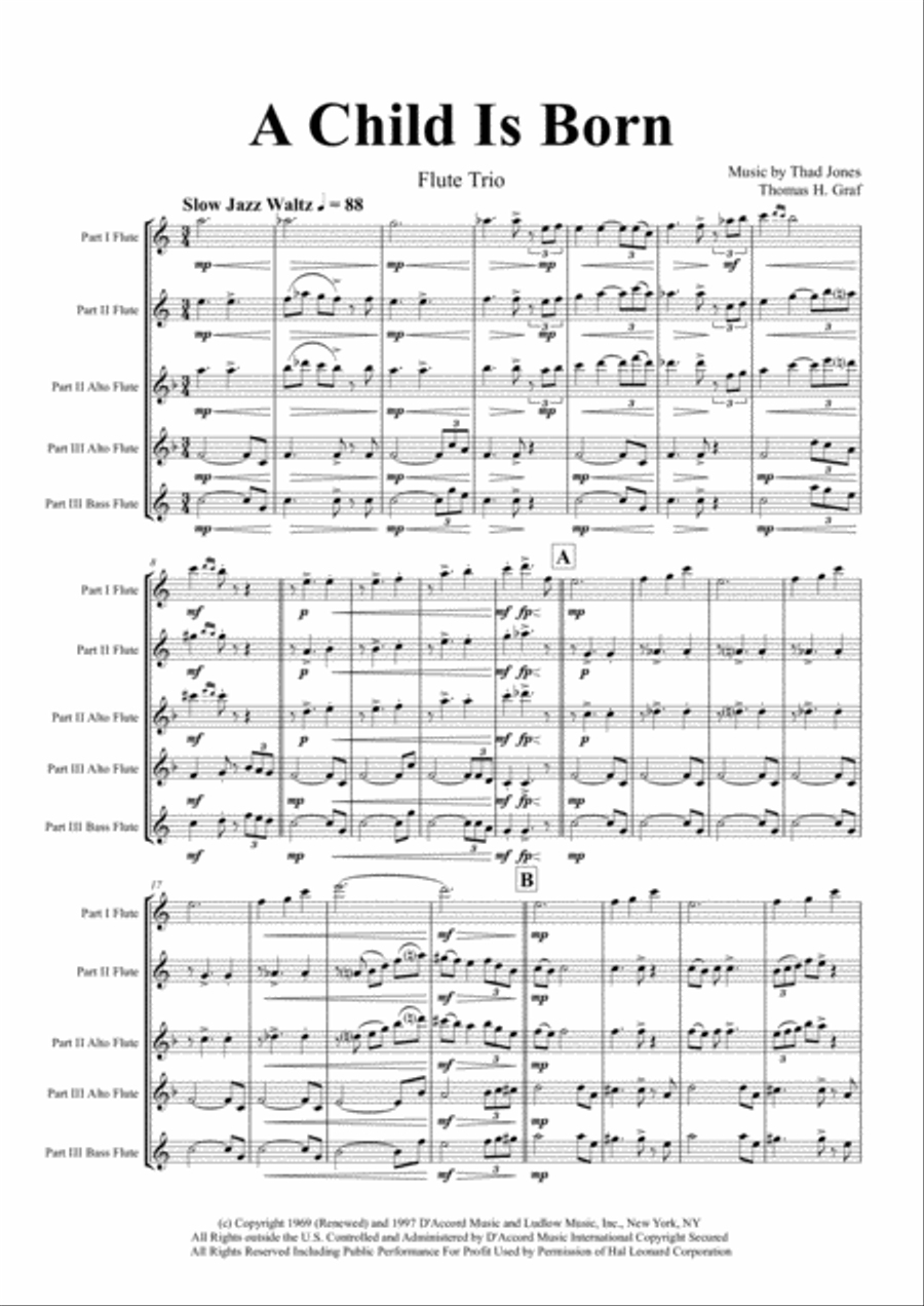 A Child Is Born Woodwind Trio scores gallery preview page 1