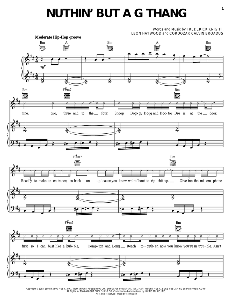 Nuthin' But A G Thang Piano, Vocal, Guitar scores gallery preview page 1
