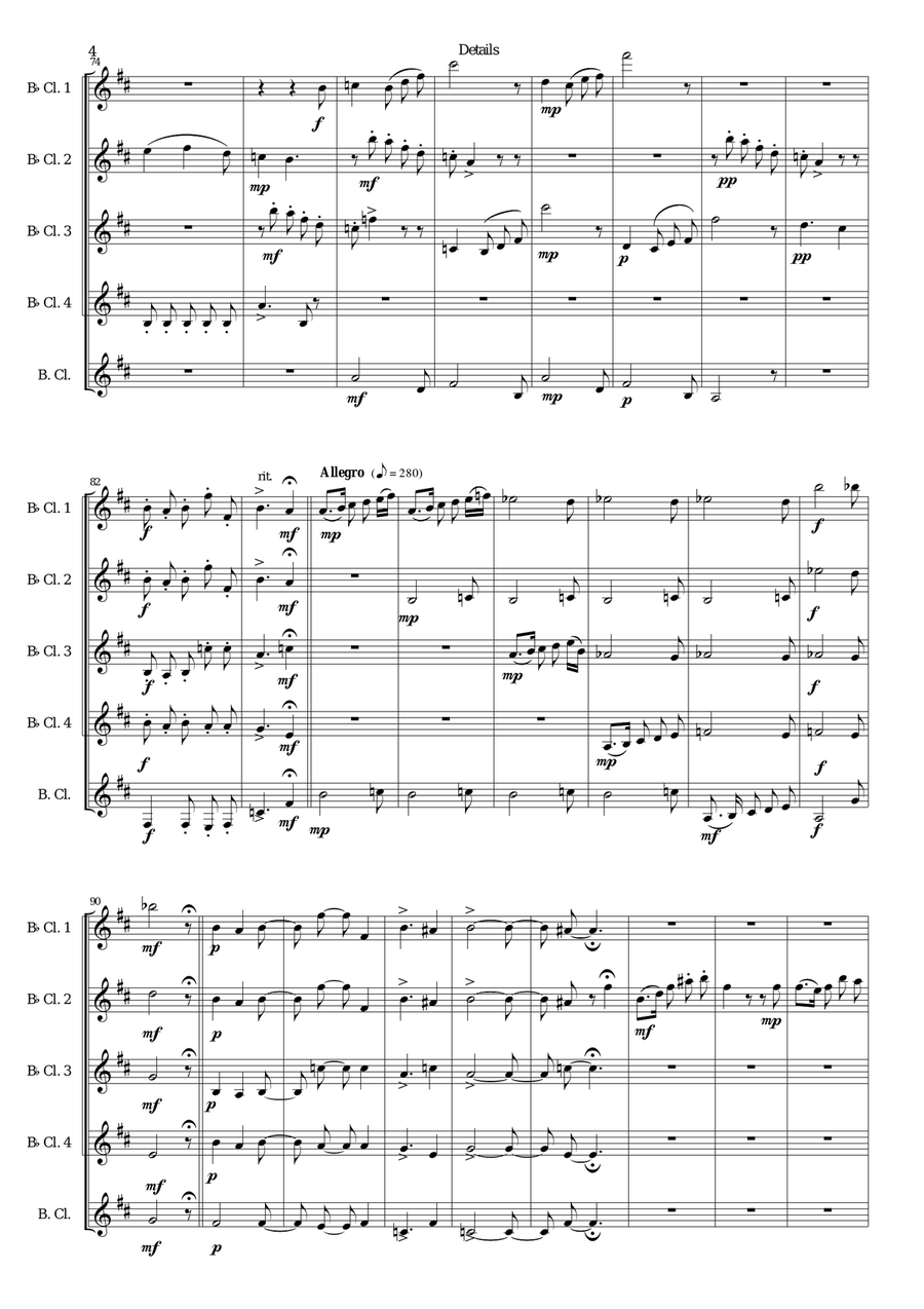 Details for clarinet quintet (4 B flats and 1 Bass) Clarinet Quintet scores gallery preview page 4
