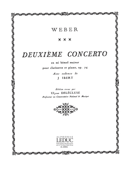 Weber Delecluse Concerto No.2 Eb Major Op.74 Clarinet & Piano Book