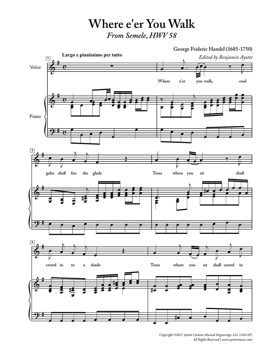 Where e'er You Walk from Semele Where e'er You Walk from Semele Piano, Vocal scores gallery preview page 1