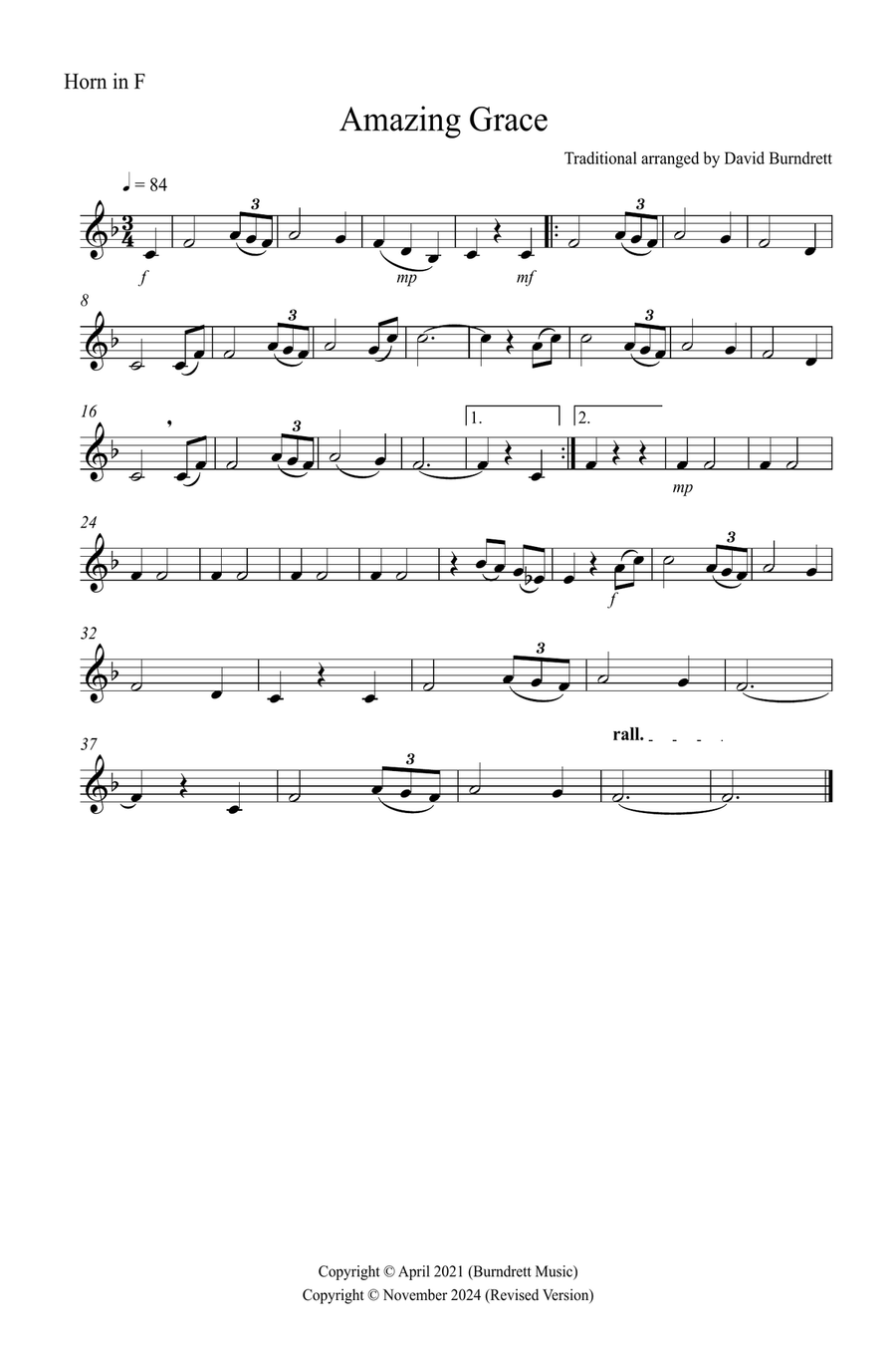 Amazing Grace for Horn, Tenor Horn and Euphonium Trio Woodwind Trio scores gallery preview page 3