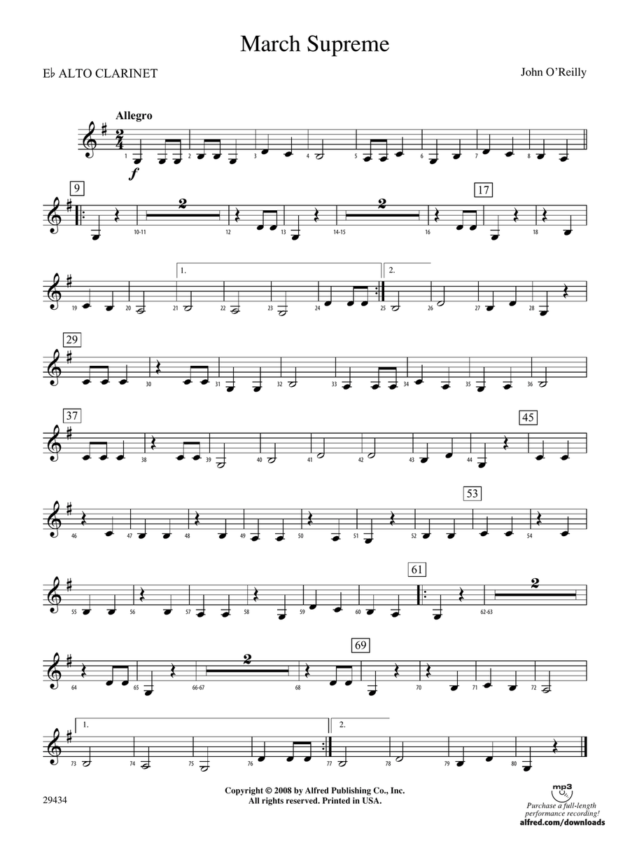 March Supreme: (World Part) E-flat Alto Clarinet