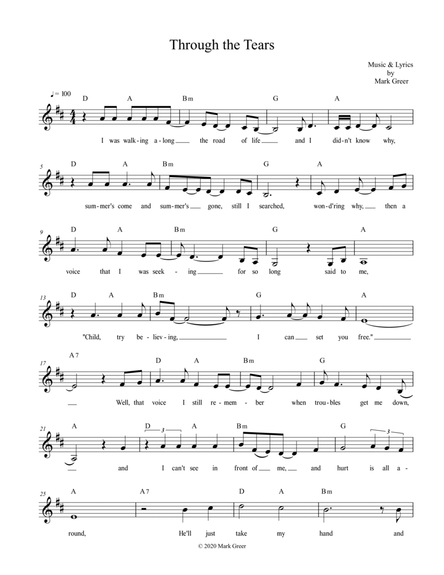 Through the Tears Guitar scores gallery preview page 1