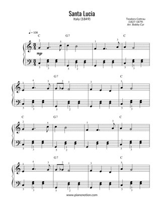Santa Lucia - Teodoro Cottrau (Easy Piano Sheet)