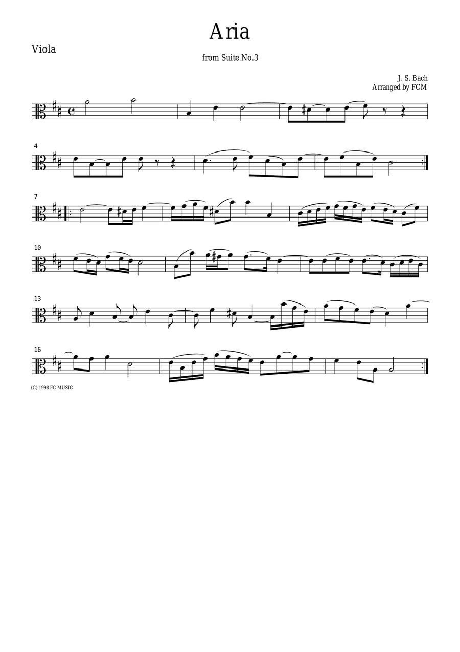 J.S.Bach Aria from Suite No.3, for string quartet, CB204 String Quartet scores gallery preview page 3