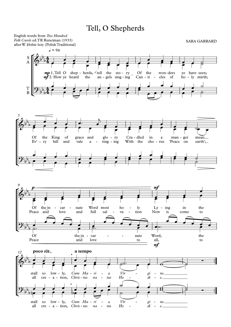 Tell, O Shepherds (W Żłobie Leży) 4-Part scores gallery preview page 1