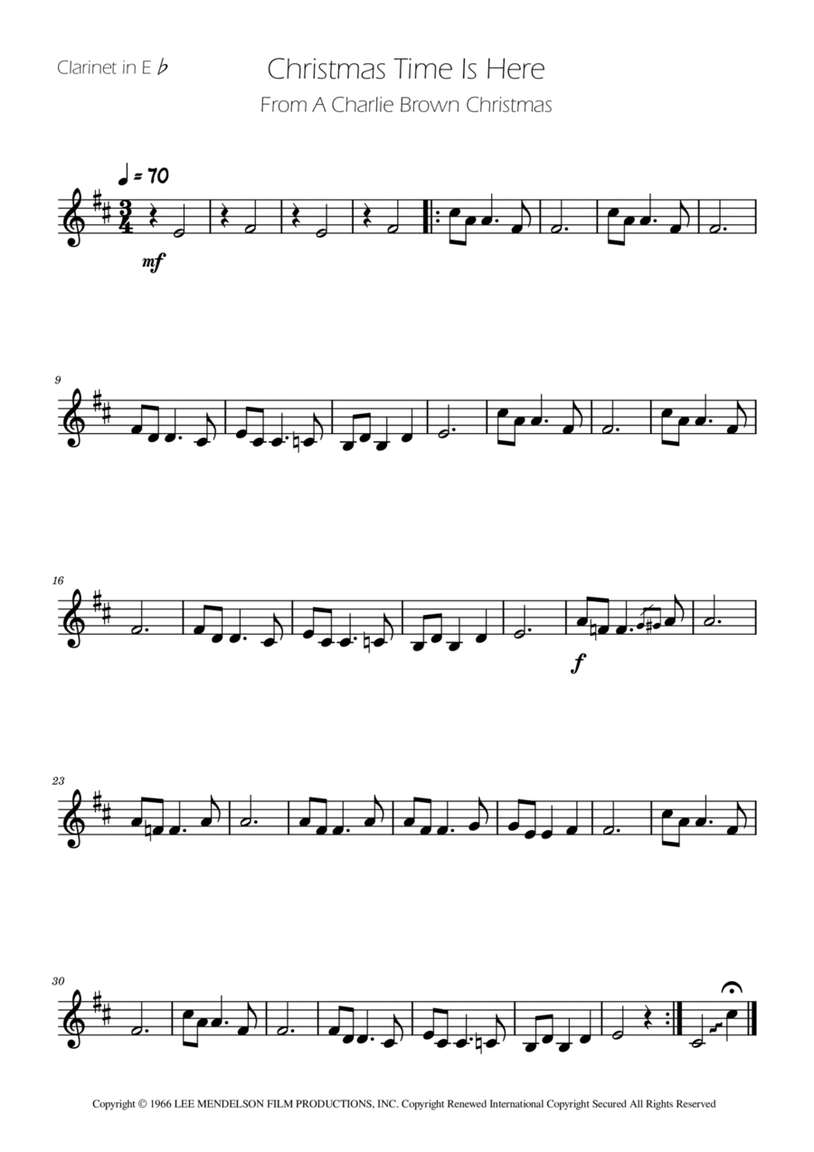 Christmas Time Is Here E-Flat Clarinet scores gallery preview page 1