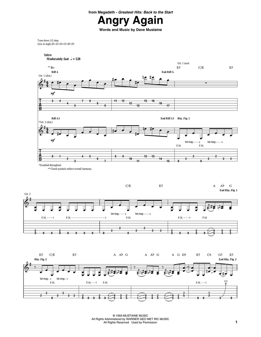Angry Again Acoustic Guitar scores gallery preview page 1
