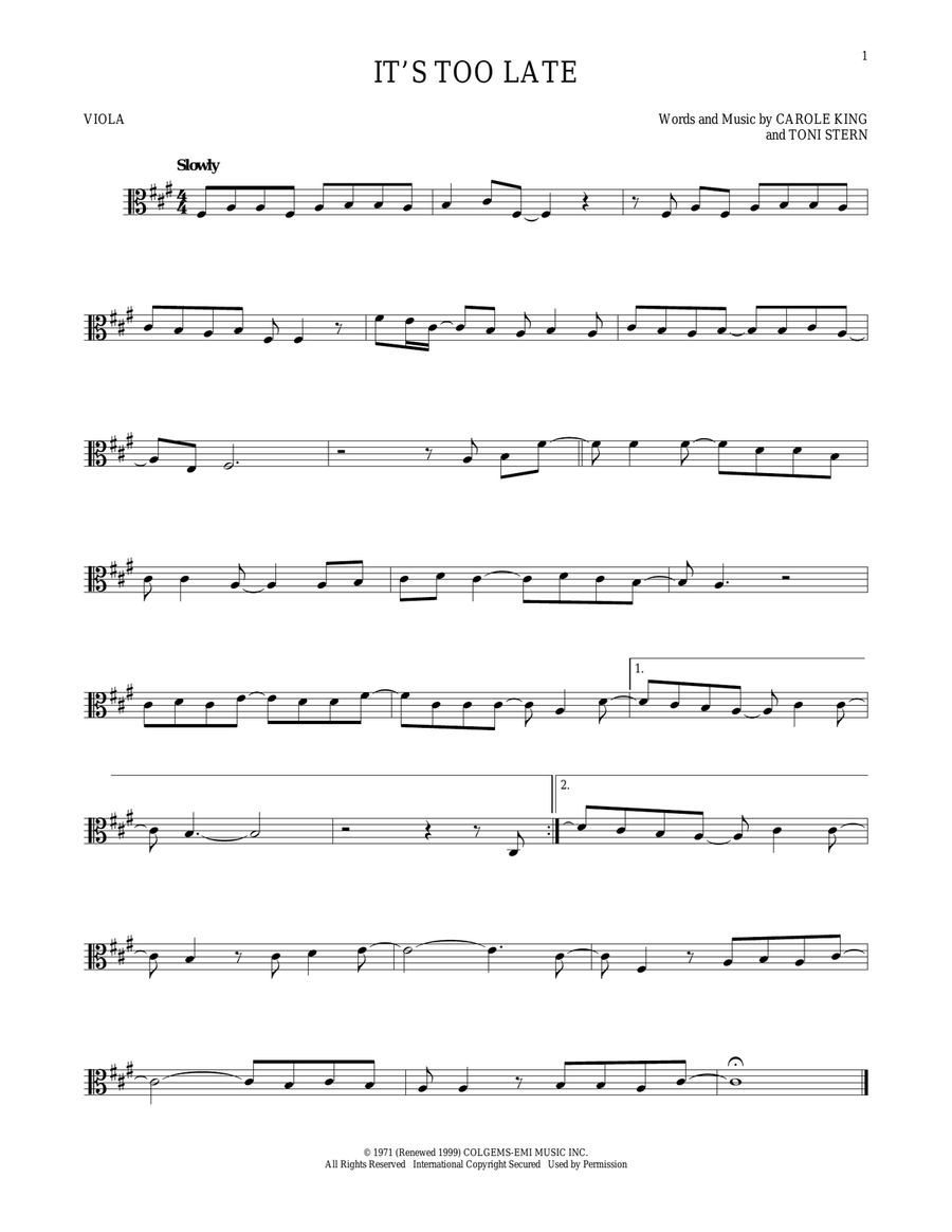 It's Too Late It's Too Late Viola Solo scores gallery preview page 1