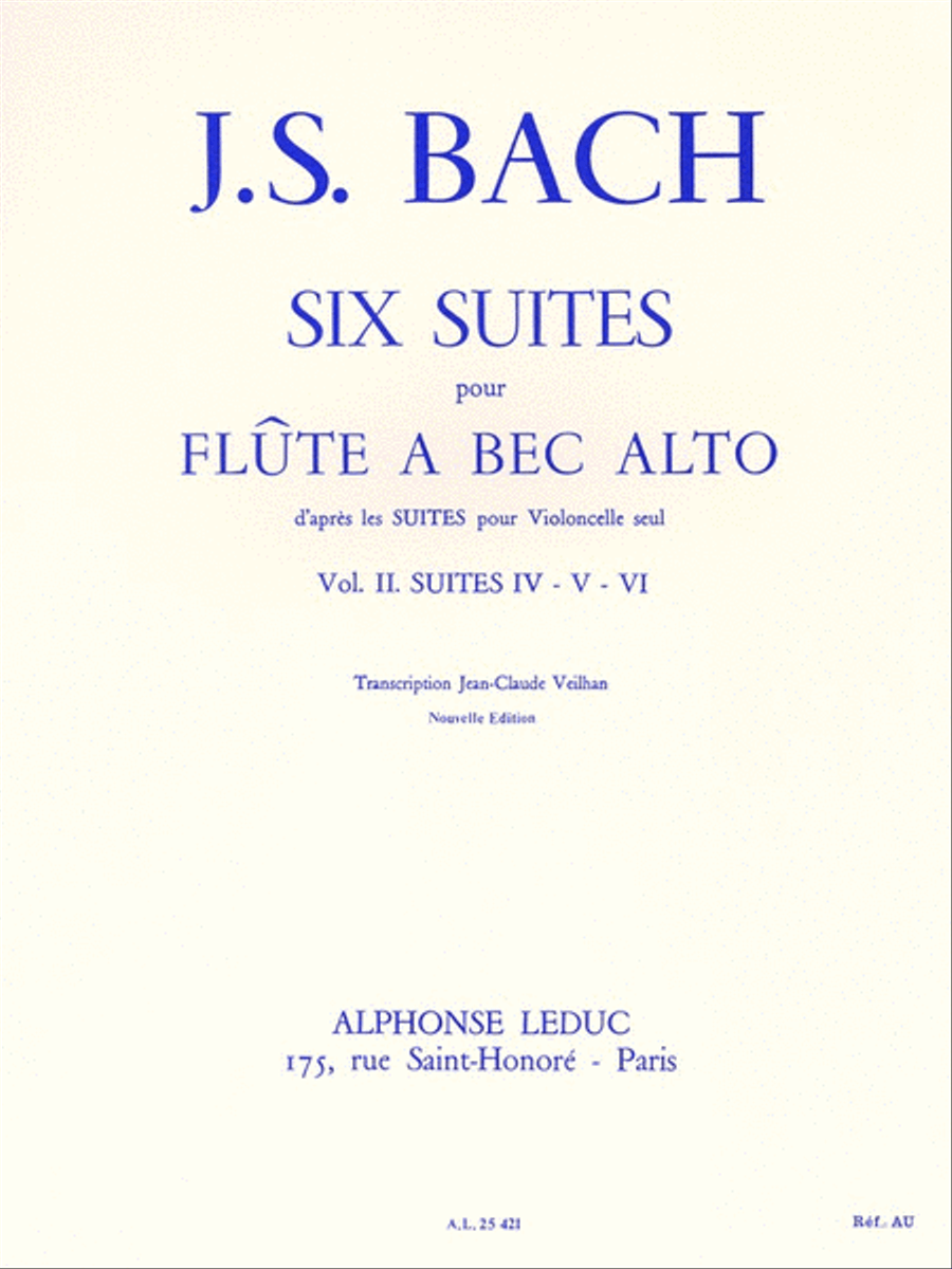 Six Suites For Recorder (volume 2), Transcribed By Jean-claude Veilhan Alto Recorder scores gallery preview page 1