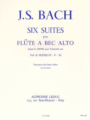 Six Suites For Recorder (volume 2), Transcribed By Jean-claude Veilhan