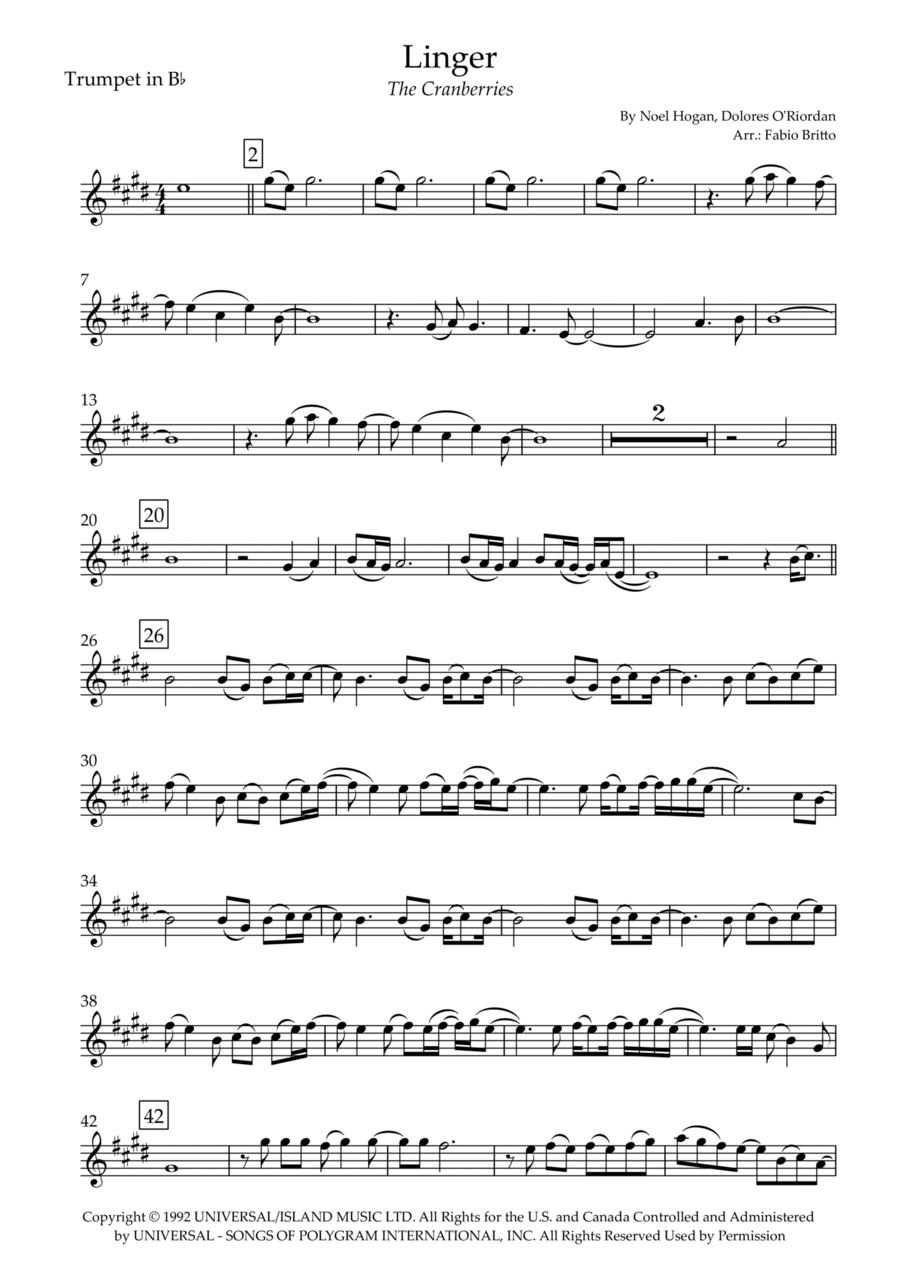 Linger Linger Trumpet Solo scores gallery preview page 1