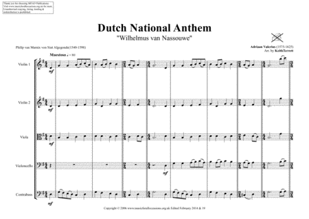 Dutch National Anthem for String Orchestra (MFAO World National Anthem Series)
