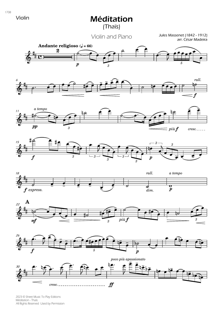 Meditation from Thais - Violin and Piano (Individual Parts)