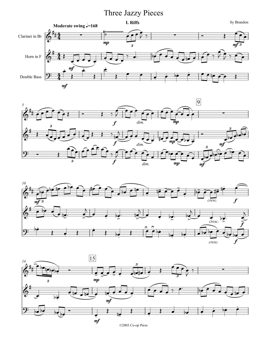 Three Jazzy Pieces for Clarinet, Horn, and Double Bass image number null