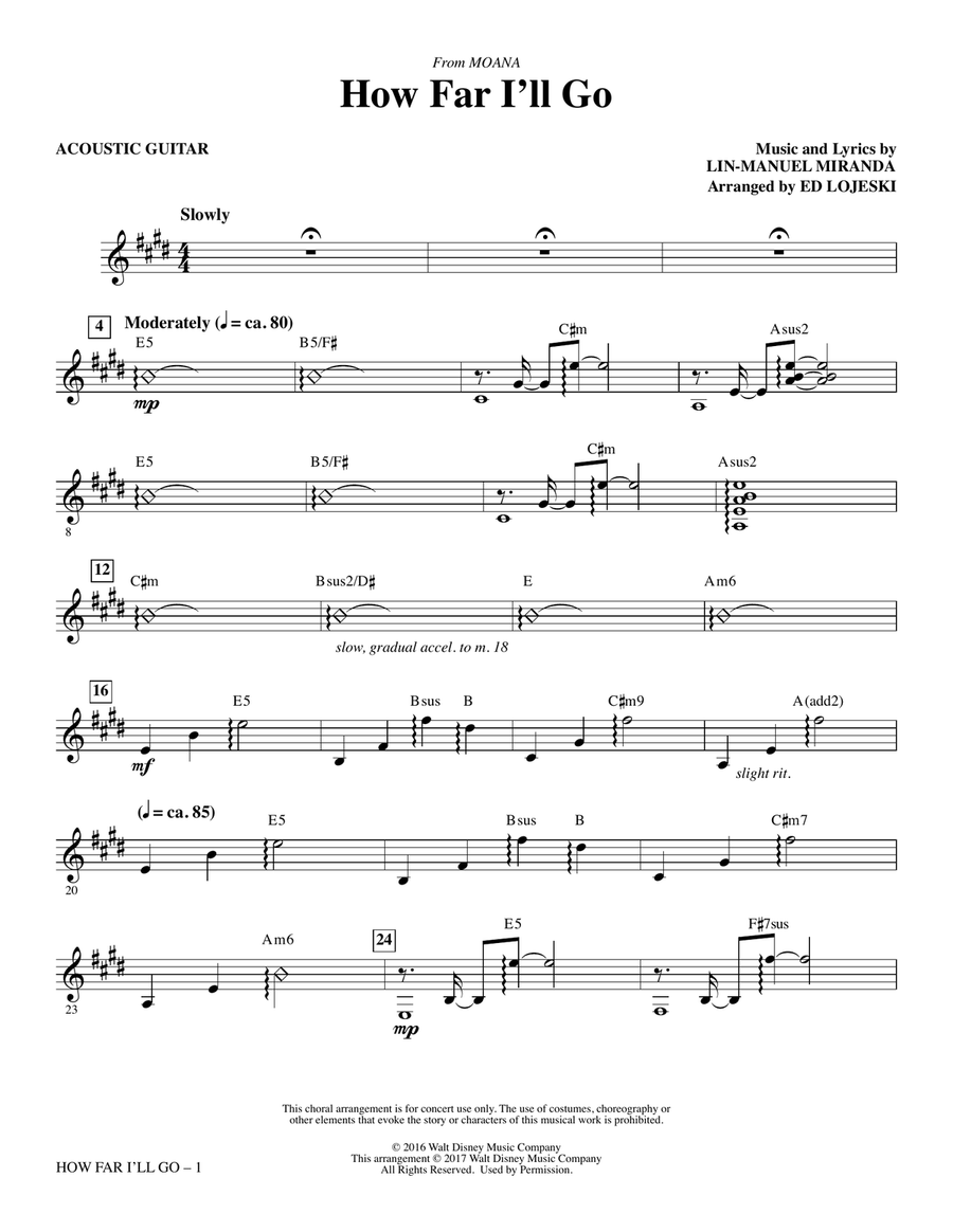 How Far I'll Go - Acoustic Guitar Choir scores gallery preview page 1