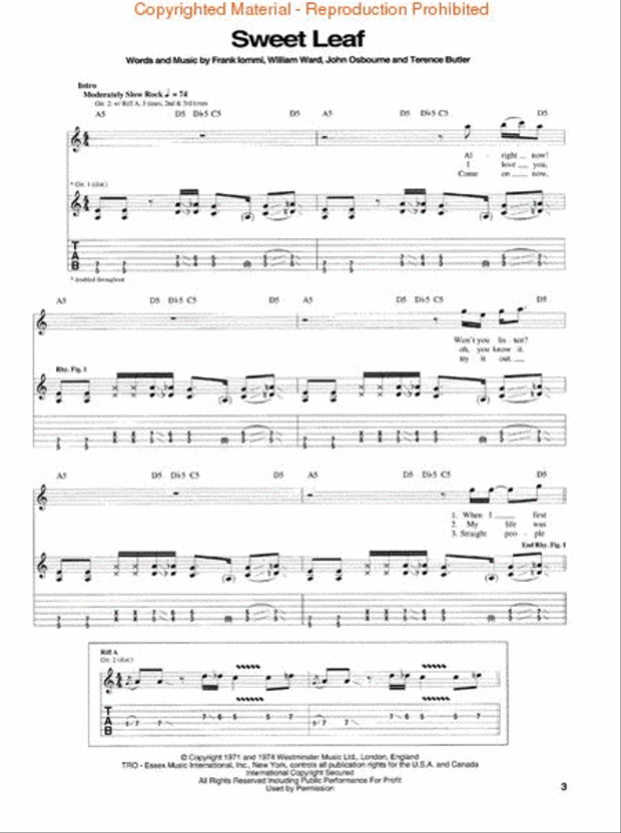 Black Sabbath – Master of Reality Electric Guitar scores gallery preview page 2