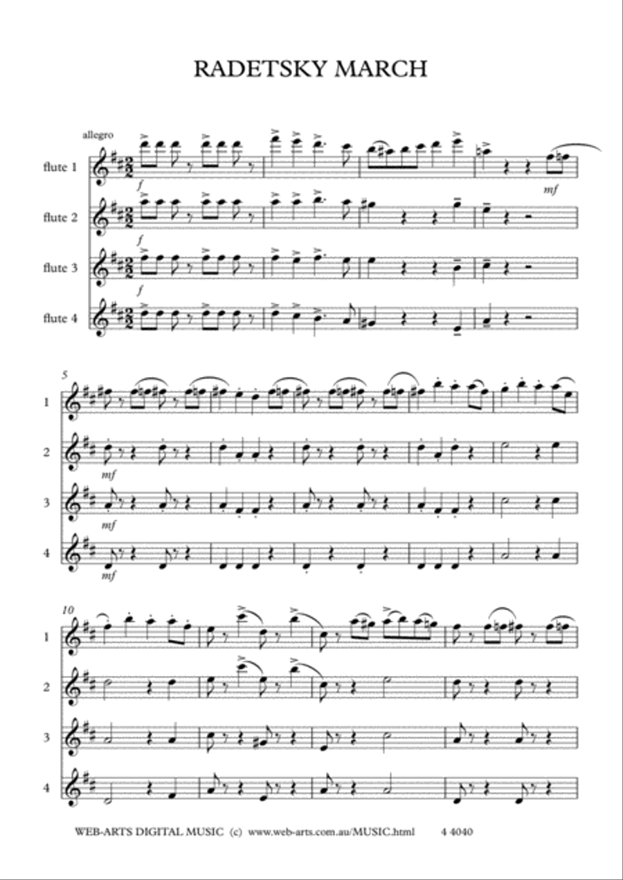 RADETSKY MARCH for 4 flutes - JOHANN STRAUSS Flute Quartet scores gallery preview page 2