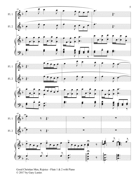 GOOD CHRISTIAN MEN, REJOICE (Flute 1, Flute 2 with Piano & Score/Part) image number null