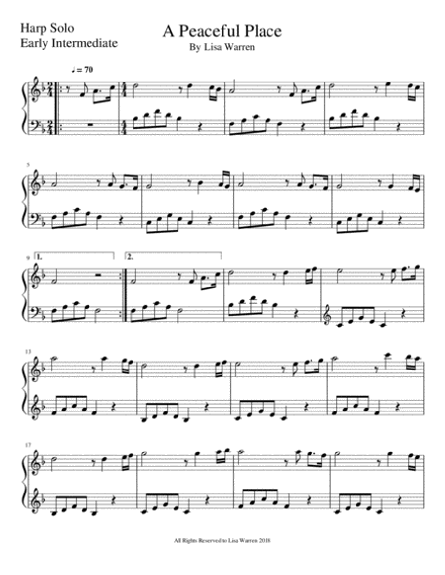 A Peaceful Place - Early Intermediate Harp scores gallery preview page 1