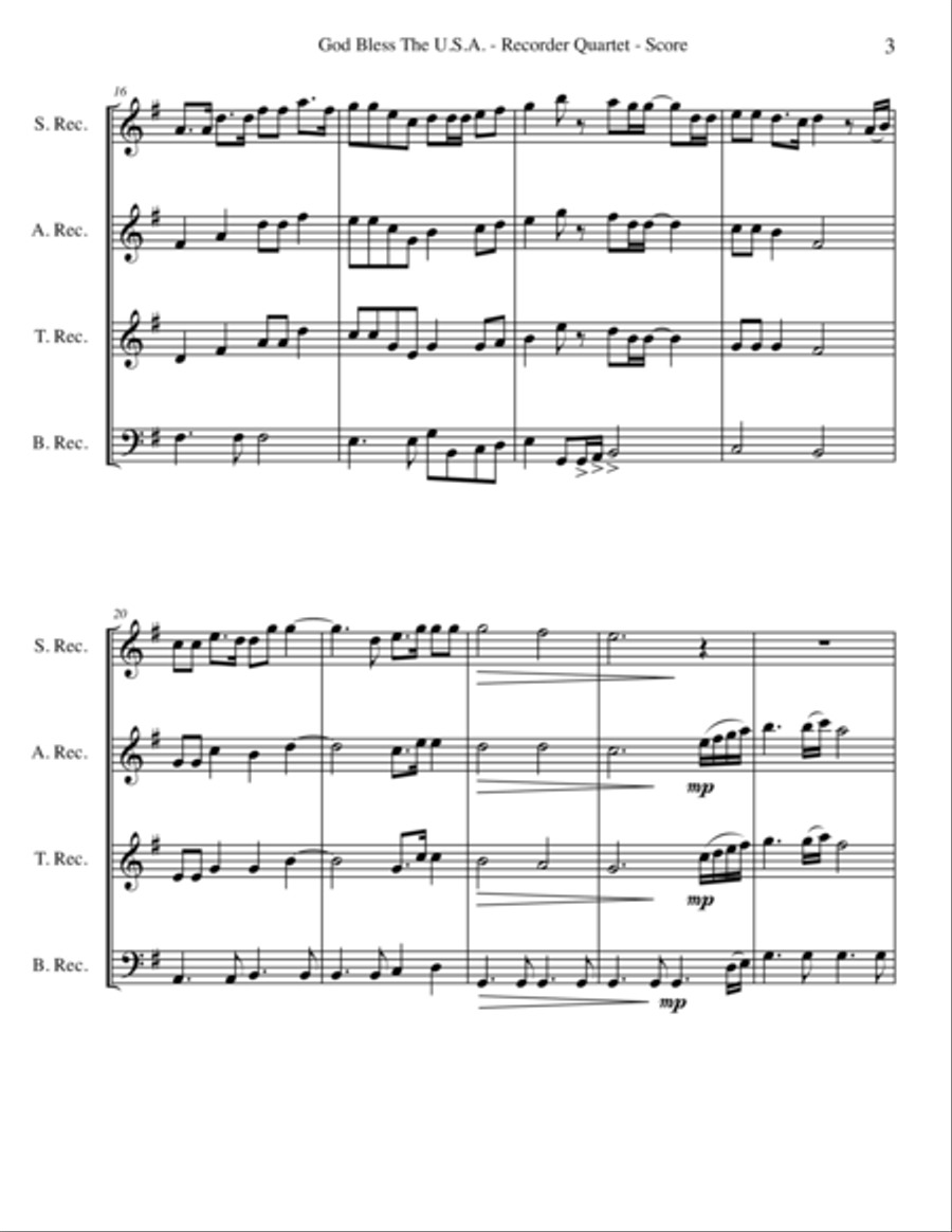 God Bless The U.S.A. Woodwind Quartet scores gallery preview page 3