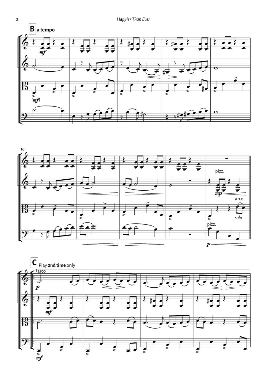 Happier Than Ever String Quartet scores gallery preview page 2