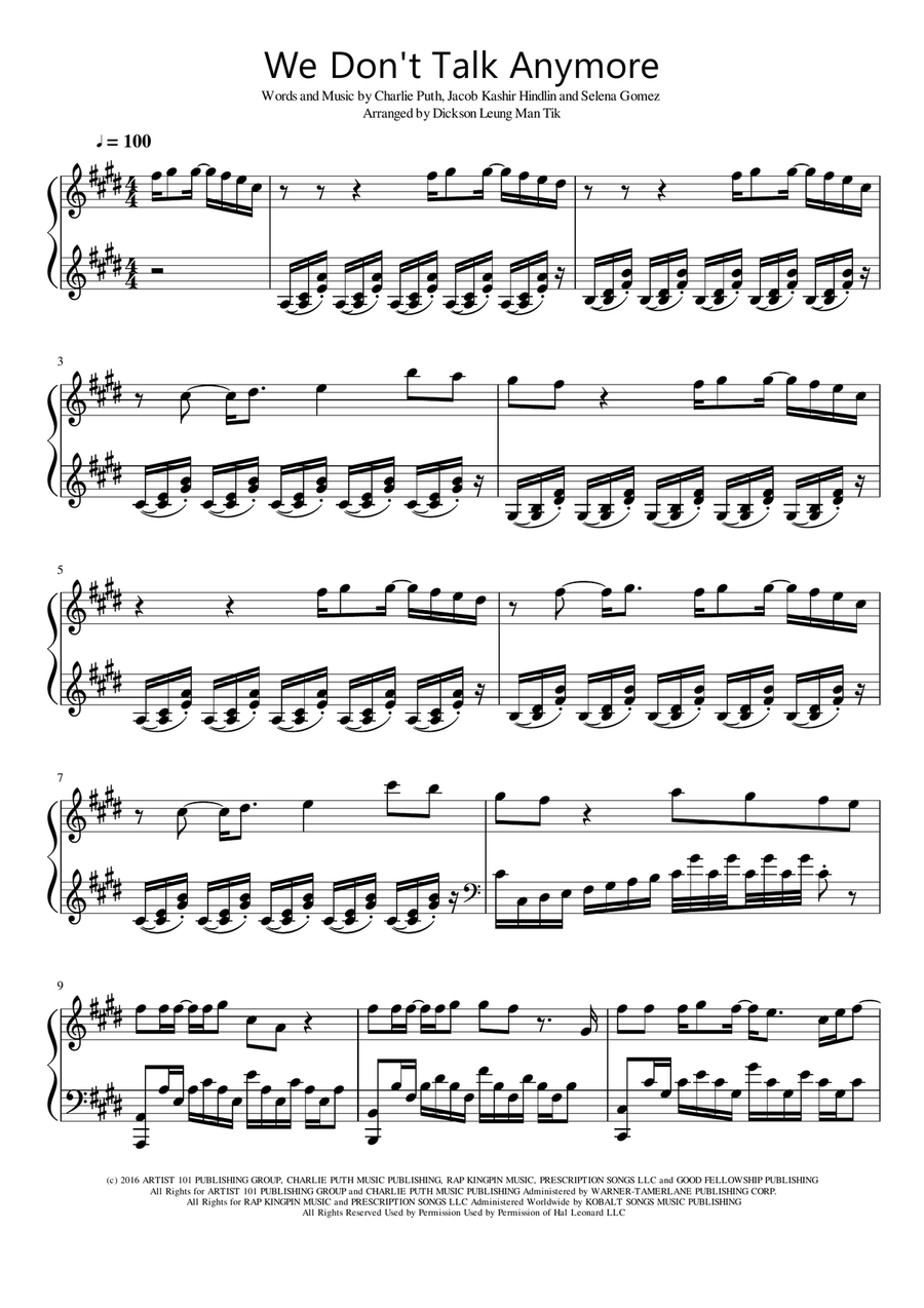 We Don't Talk Anymore Piano Solo scores gallery preview page 1