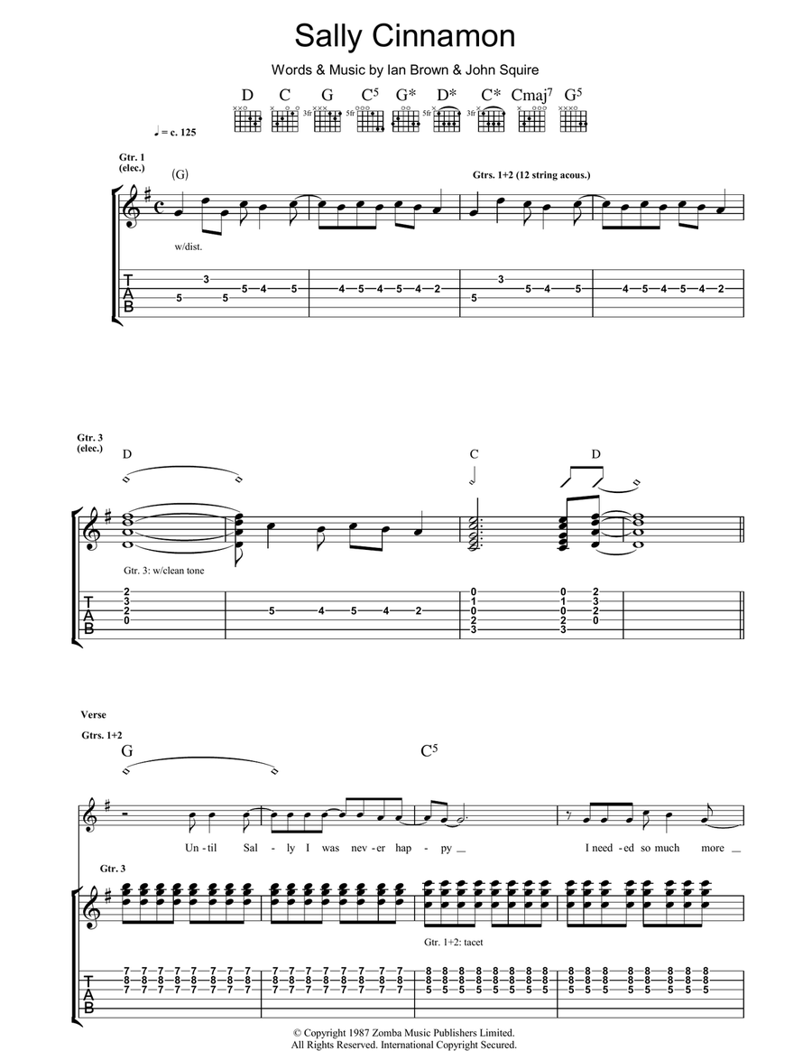Sally Cinnamon Guitar Tablature scores gallery preview page 1
