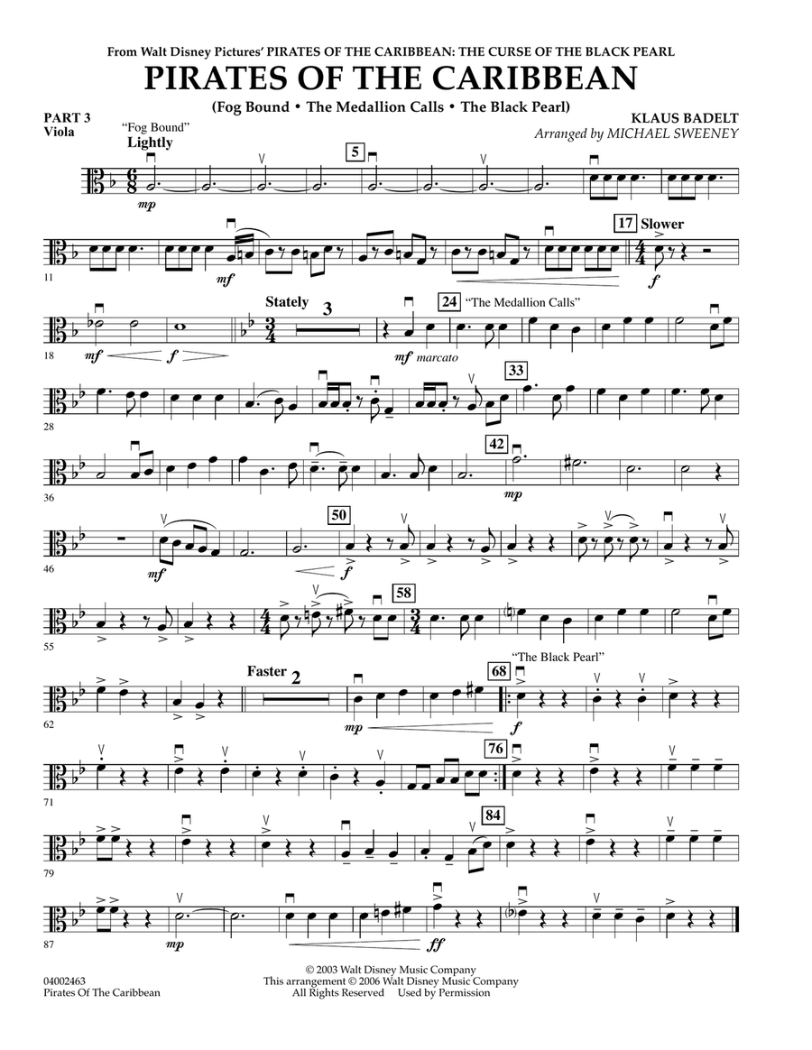 Pirates Of The Caribbean - Pt.3 - Viola Concert Band scores gallery preview page 1