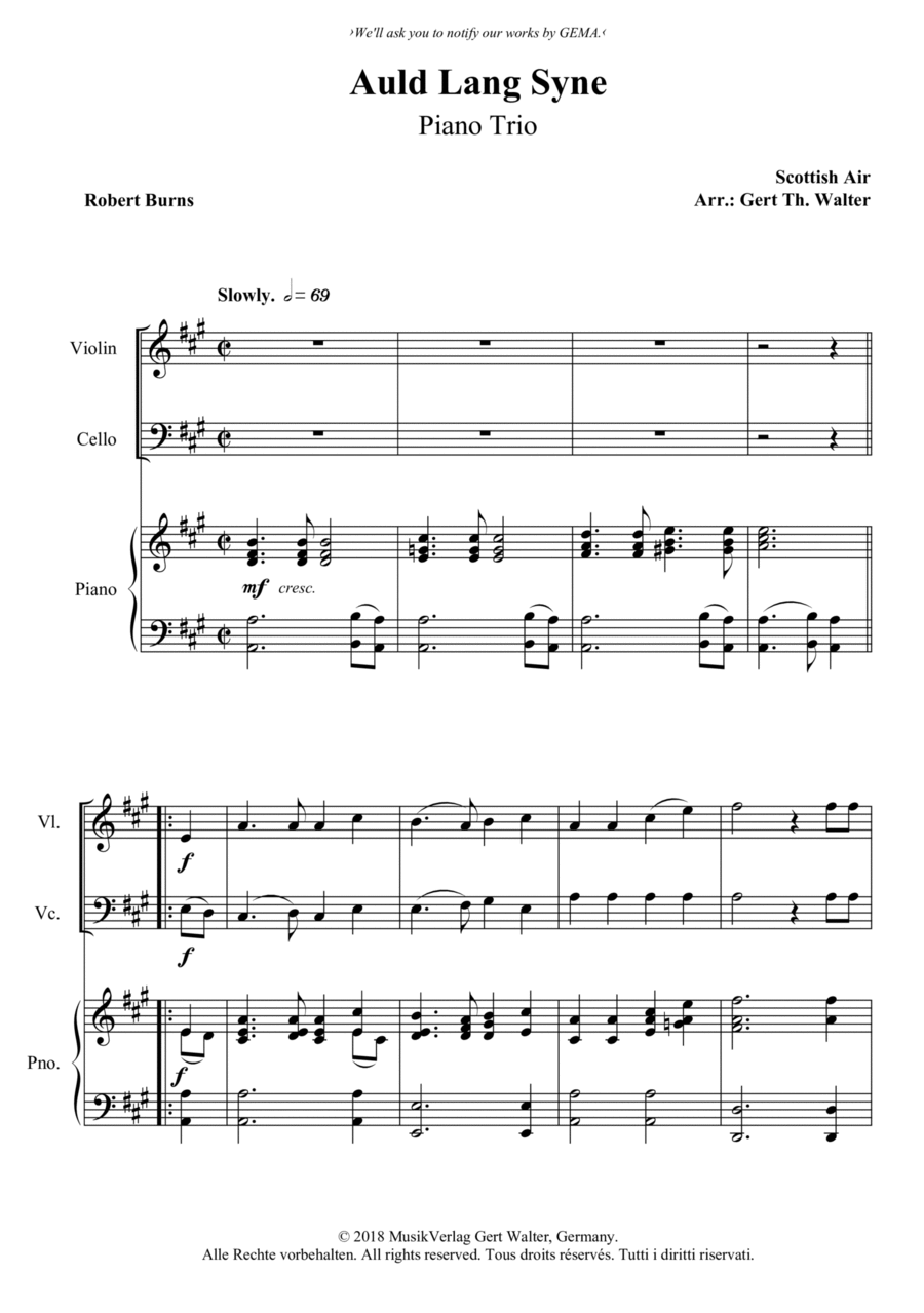 Auld Lang Syne Piano Trio scores gallery preview page 1