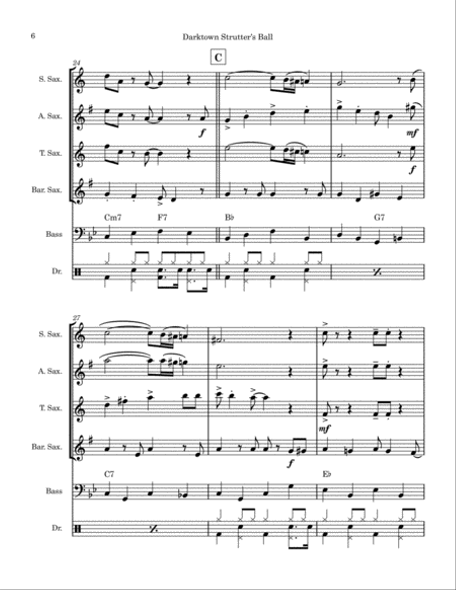 Darktown Strutter's Ball (Saxophone Quartet) Saxophone Quartet scores gallery preview page 6