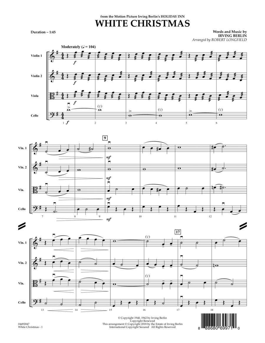White Christmas (arr. Robert Longfield) - Conductor Score (Full Score) String Quartet scores gallery preview page 1