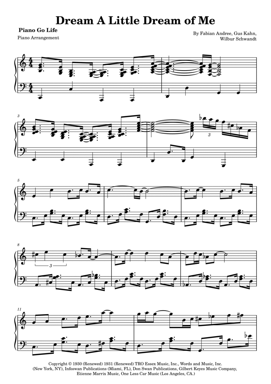 Dream A Little Dream Of Me Piano Solo scores gallery preview page 1