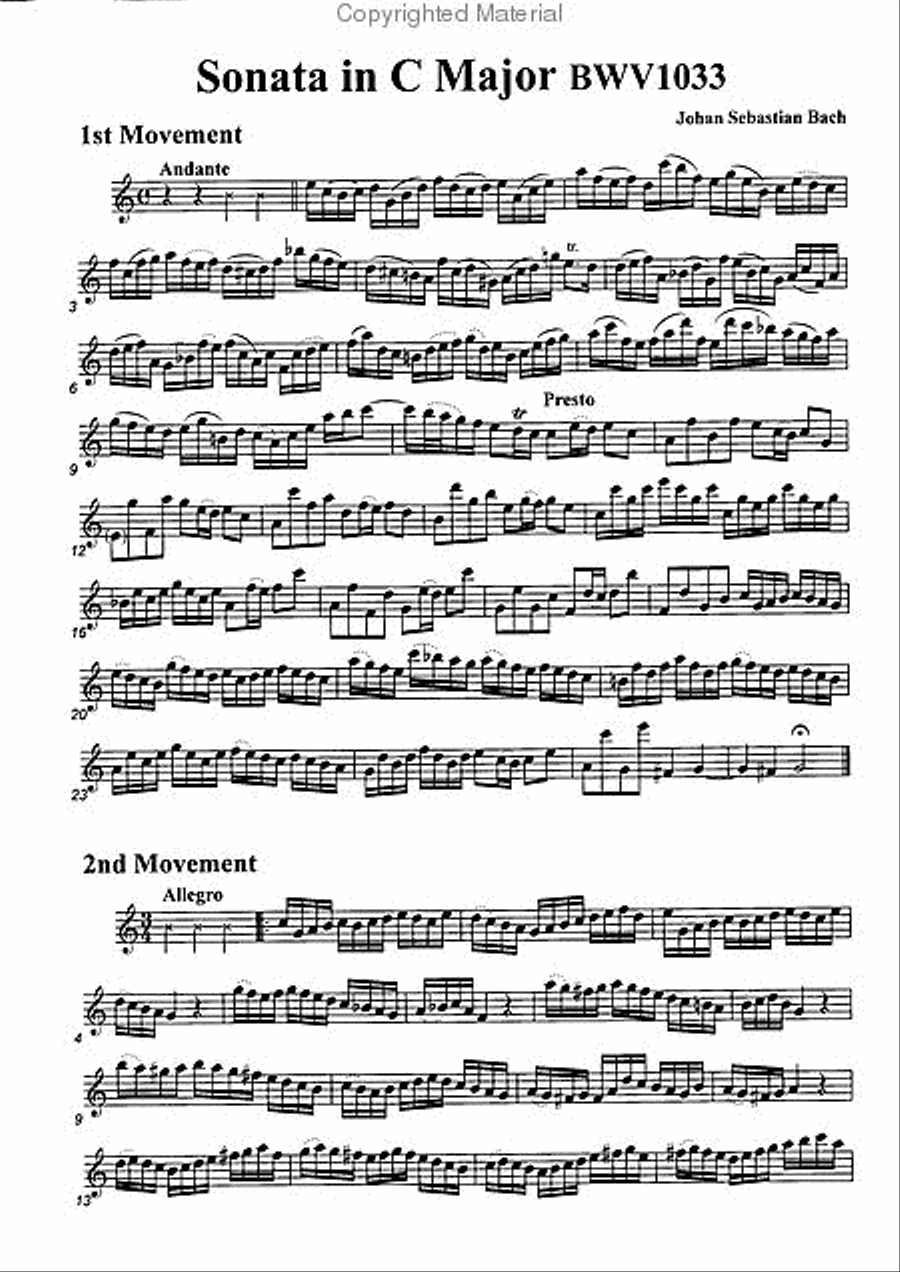 Sonata in C Major, BWV1033 Alto Recorder scores gallery preview page 2