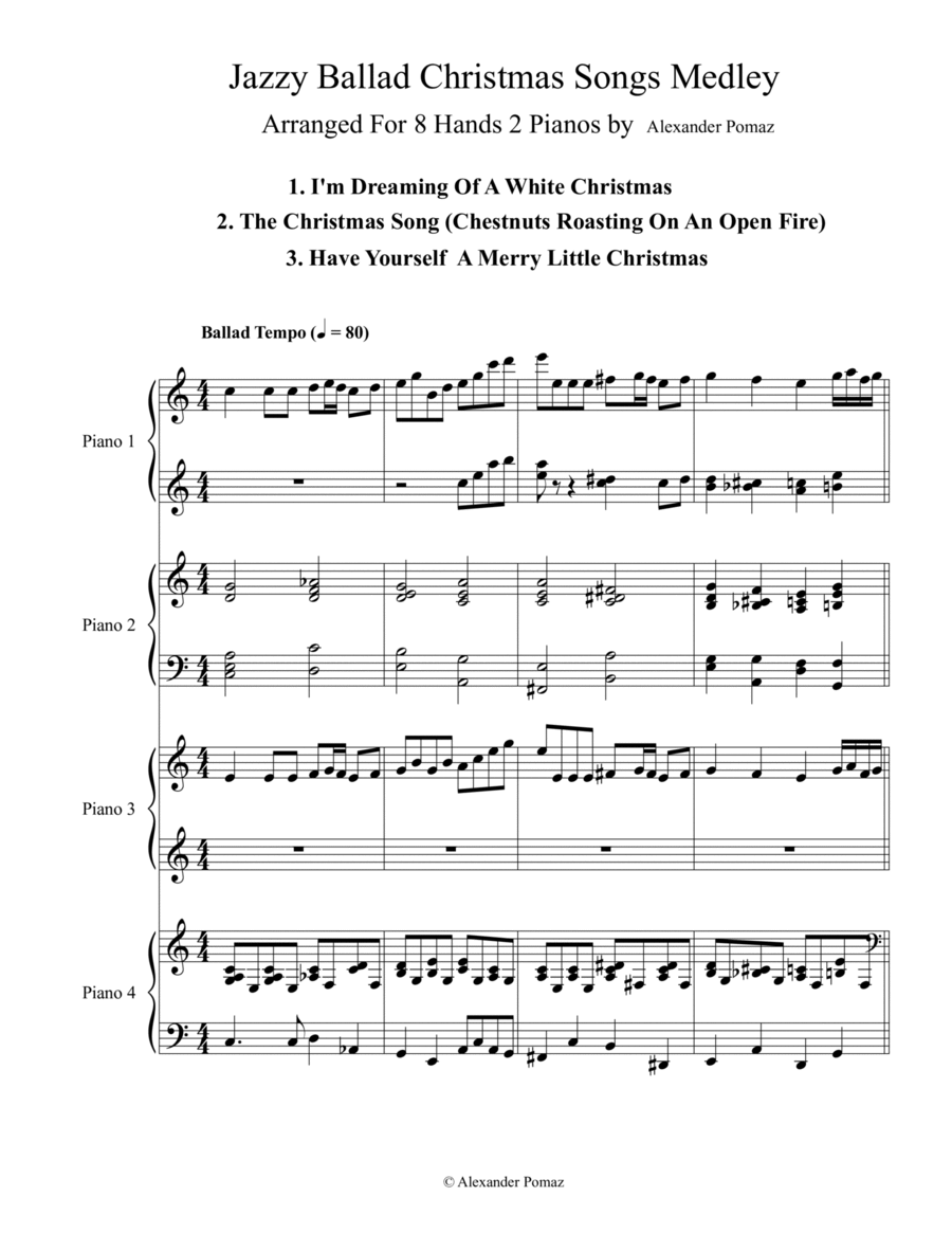 Jazzy Ballad Christmas Songs Medley - Alexander Pomaz - 8 Hands 2 Pianos Piano Duet scores gallery preview page 1