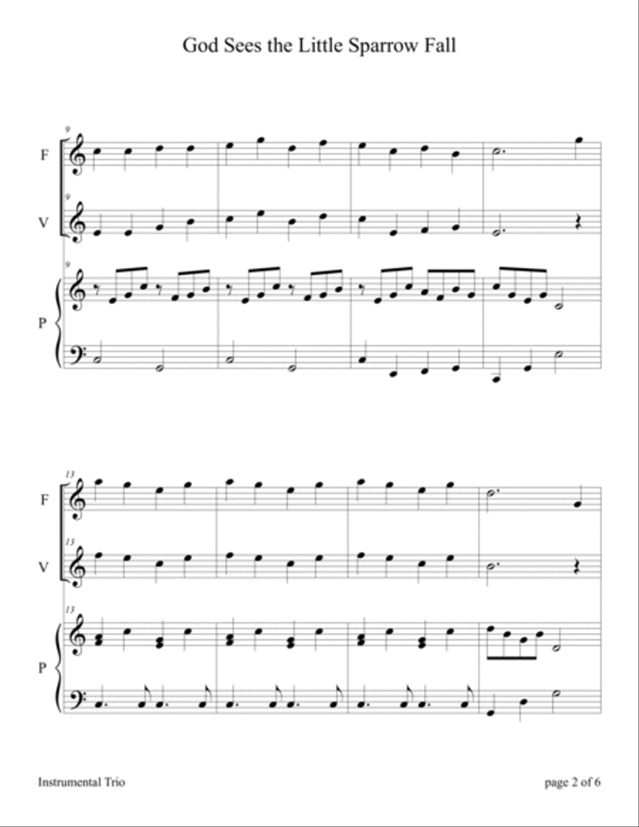 God Sees the Little Sparrow Fall (for Flute and/or Violin Duet with Piano Accompaniment) image number null