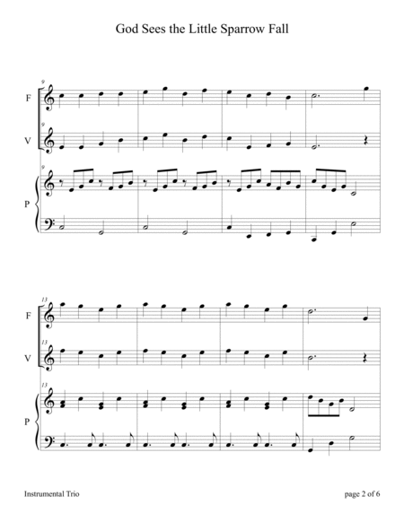 God Sees the Little Sparrow Fall (for Flute and/or Violin Duet with Piano Accompaniment) by Sharon Wilson Flute - Digital Sheet Music