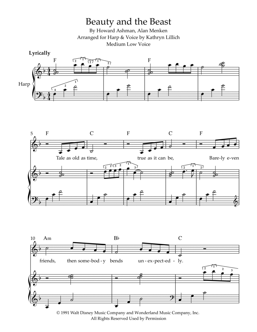 Beauty And The Beast Celtic Harp scores gallery preview page 1