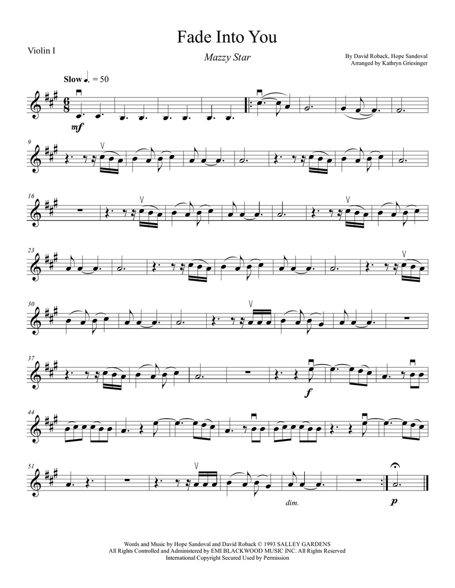 Fade Into You String Quartet scores gallery preview page 1