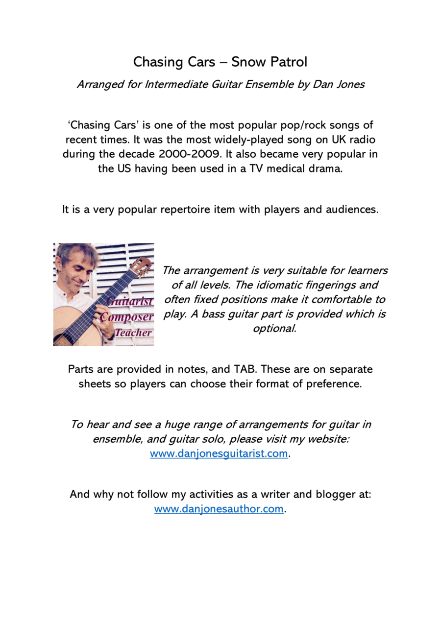 Chasing Cars Guitar Ensemble scores gallery preview page 1