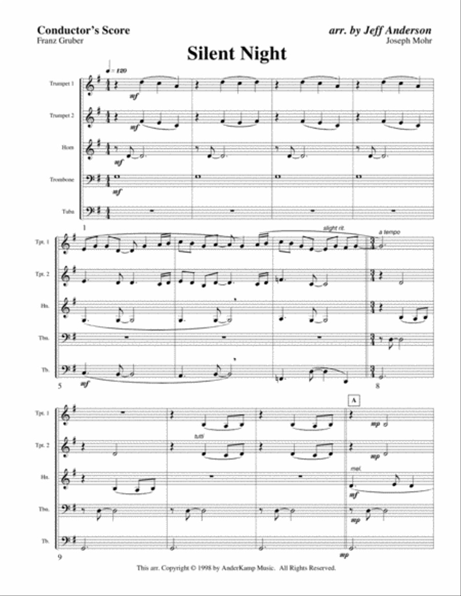 Silent Night for Brass Quintet Brass Quintet scores gallery preview page 1