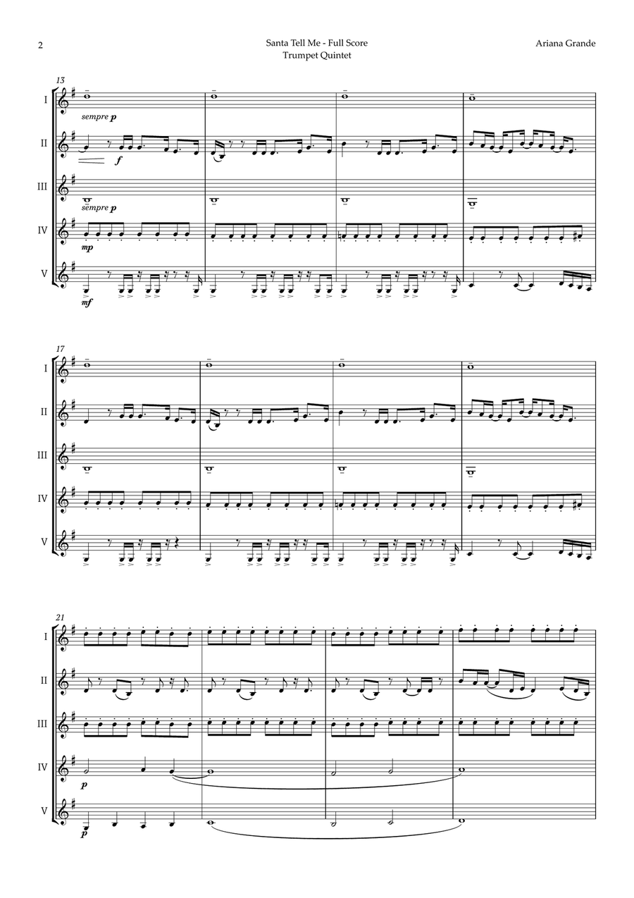 Santa Tell Me Brass Quintet scores gallery preview page 2