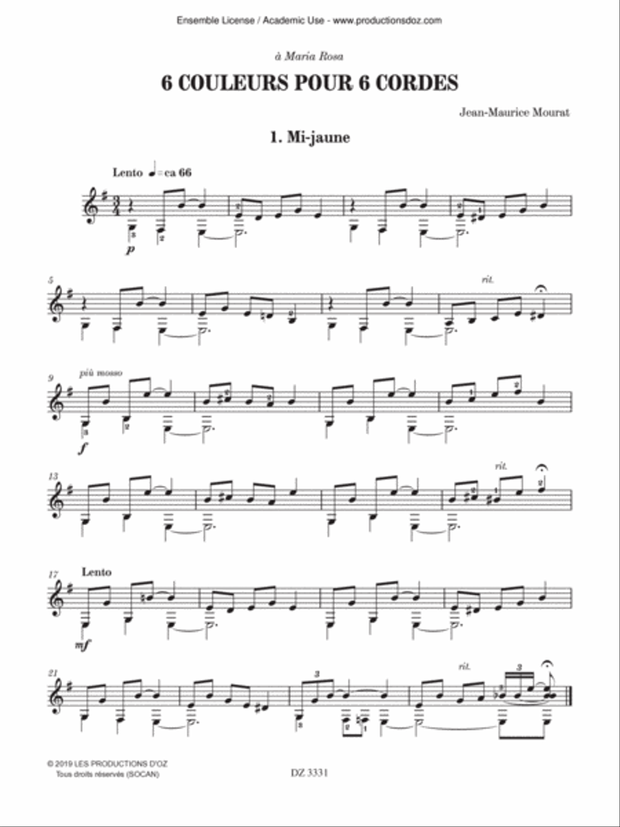 6 couleurs pour 6 cordes Classical Guitar scores gallery preview page 3