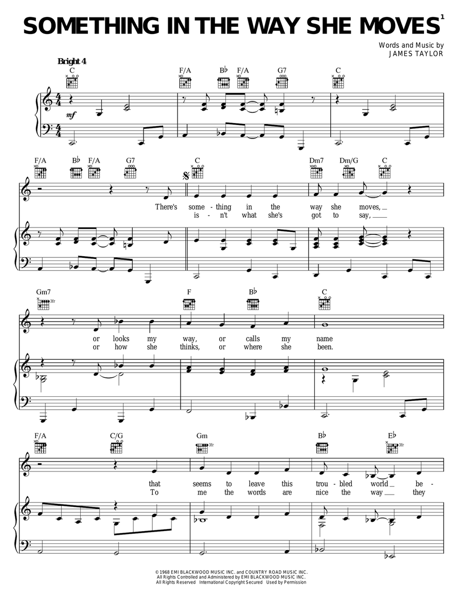 Something In The Way She Moves Piano, Vocal, Guitar scores gallery preview page 1