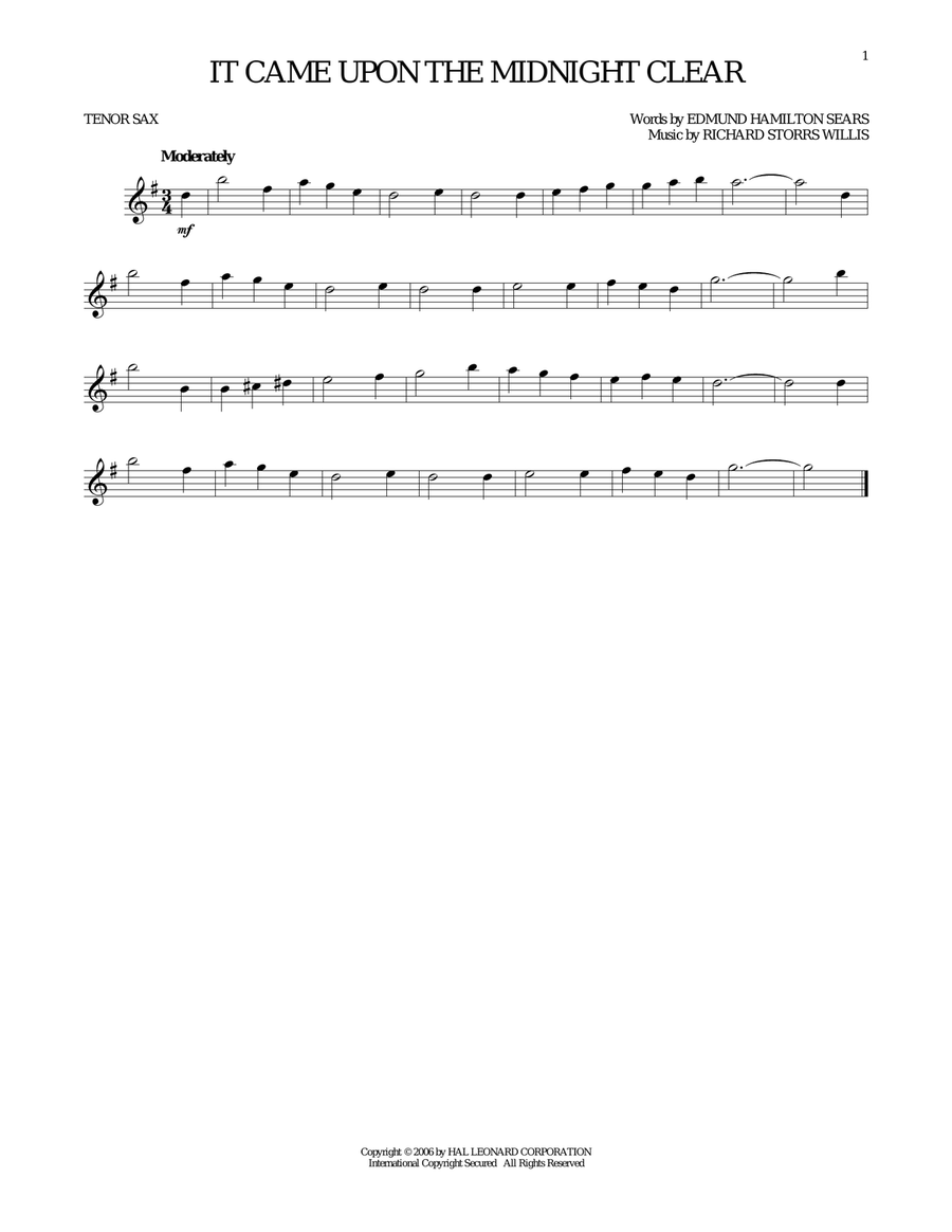 It Came Upon The Midnight Clear Tenor Saxophone scores gallery preview page 1