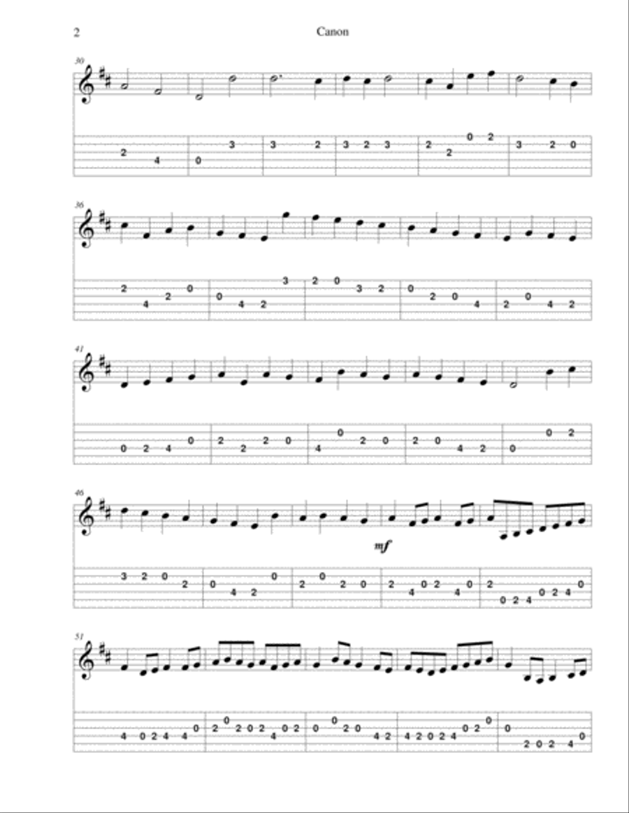 Pachelbel's Canon in D - for easy guitar with TAB Classical Guitar scores gallery preview page 2
