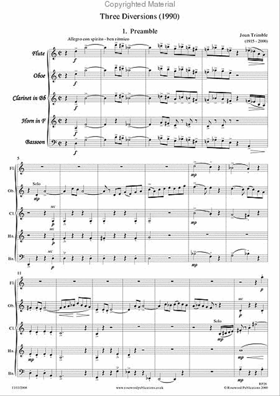 Three Diversions for Wind Quintet Woodwind Quintet scores gallery preview page 2
