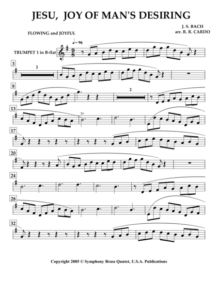 Wedding Collection: Professional Edition - 3. JESU, Joy of Man's Desiring (Trumpet 1) [Same arrangement as in my collection titled  "Easter Music"] image number null