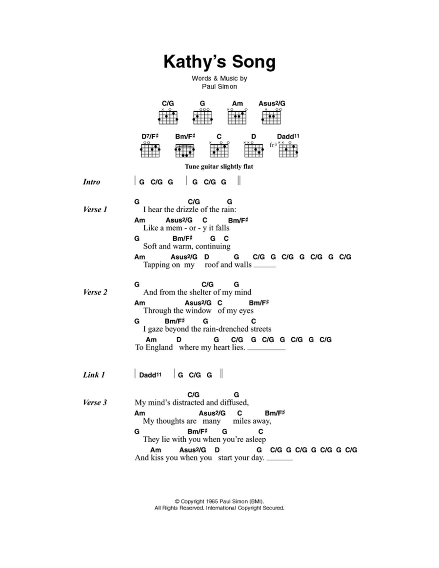 Kathy's Song Kathy's Song Acoustic Guitar scores gallery preview page 1